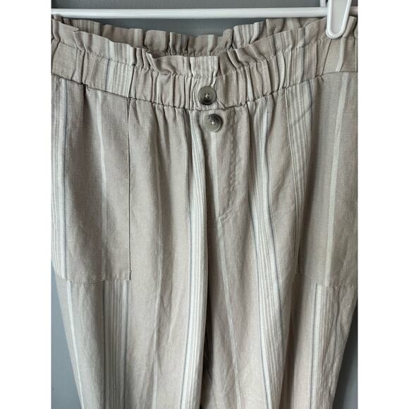 Sincerely Jules Mid Rise Linen Blend Neutral Striped Jogger Pant Size Large - Picture 2 of 6